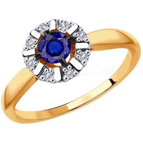 Кольцо из золота с бриллиантами и синим корунд (синт.) 6012125