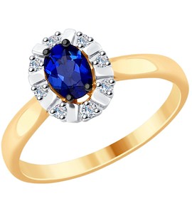 Кольцо из золота с бриллиантами и синим корунд (синт.) 6012127