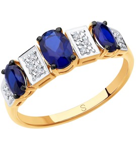 Кольцо из золота с бриллиантами и синими корунд (синт.) 6012143