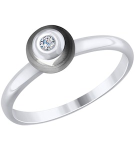 Кольцо из белого золота с бриллиантом и керамической вставкой 6015076