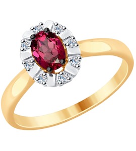 Кольцо из золота с бриллиантами и красным корунд (синт.) 6018017