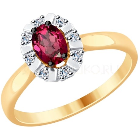 Кольцо из золота с бриллиантами и красным корунд (синт.) 6018017