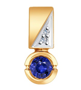 Подвеска из золота с бриллиантами и синим корунд (синт.) 6032054