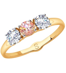 Кольцо из золота с бесцветными и розовым Swarovski Zirconia 81010406