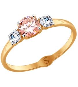 Кольцо из золота с бесцветными и розовым Swarovski Zirconia 81010407