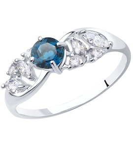 Кольцо из серебра с синим топазом и фианитами 92011667