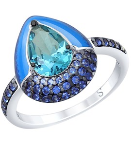 Кольцо из серебра с эмалью и синим ситаллом и фианитами 92011670