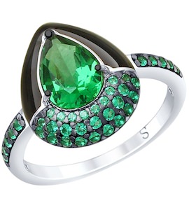 Кольцо из серебра с эмалью и зелёным ситаллом и фианитами 92011672