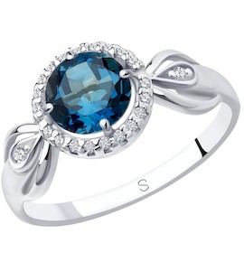Кольцо из серебра с синим топазом и фианитами 92011674