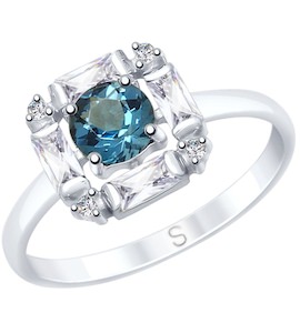 Кольцо из серебра с синим топазом и фианитами 92011682