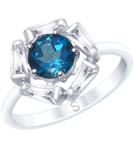 Кольцо из серебра с синим топазом и фианитами 92011685