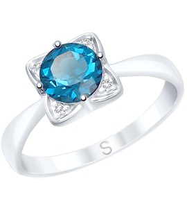 Кольцо из серебра с синим топазом и фианитами 92011689