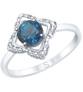 Кольцо из серебра с синим топазом и фианитами 92011728