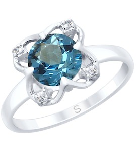 Кольцо из серебра с синим топазом и фианитами 92011734