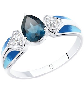 Кольцо из серебра с эмалью и синим топазом и фианитами 92011801
