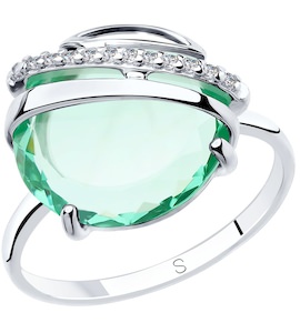 Кольцо из серебра с зелёным ситаллом и фианитами 92011831