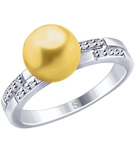 Кольцо из серебра с жёлтым жемчугом Swarovski и фианитами 94012678