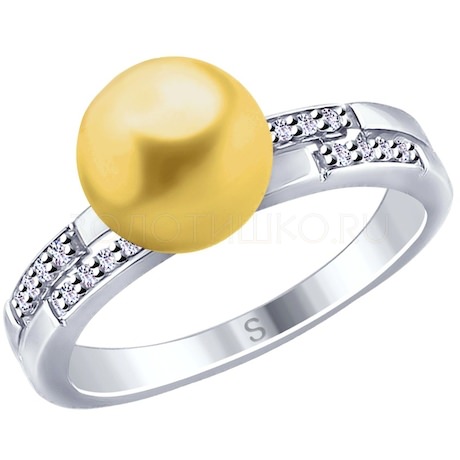 Кольцо из серебра с жёлтым жемчугом Swarovski и фианитами 94012678