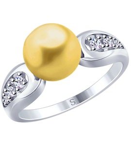 Кольцо из серебра с жёлтым жемчугом Swarovski и фианитами 94012679