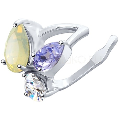 Серьга из серебра с белым, бесцветным и сиреневым кристаллами Swarovski 94170065