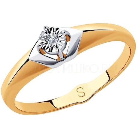 Кольцо из комбинированного золота с бриллиантом 1011844