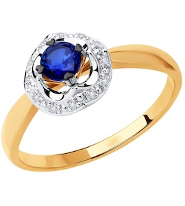 Кольцо из комбинированного золота с бриллиантами и синим корунд (синт.) 6012146