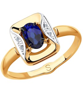 Кольцо из золота с бриллиантами и синим корунд (синт.) 6012147
