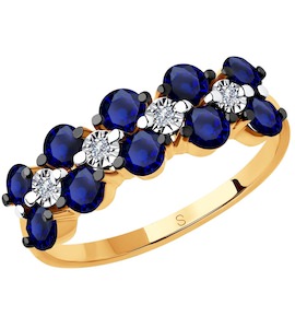Кольцо из комбинированного золота с бриллиантами и синими корунд (синт.) 6012152