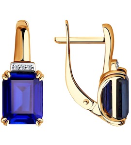 Серьги из золота с бриллиантами и синими корунд (синт.) 6022157