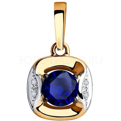 Подвеска из золота с бриллиантами и синим корунд (синт.) 6032077