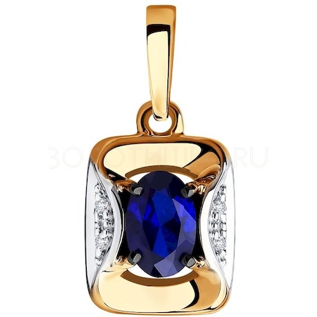 Подвеска из золота с бриллиантами и синим корунд (синт.) 6032078