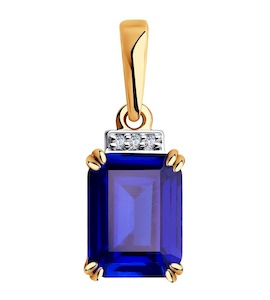 Подвеска из золота с бриллиантами и синим корунд (синт.) 6032079