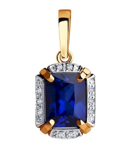 Подвеска из золота с бриллиантами и синим корунд (синт.) 6032080