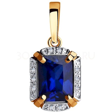 Подвеска из золота с бриллиантами и синим корунд (синт.) 6032080