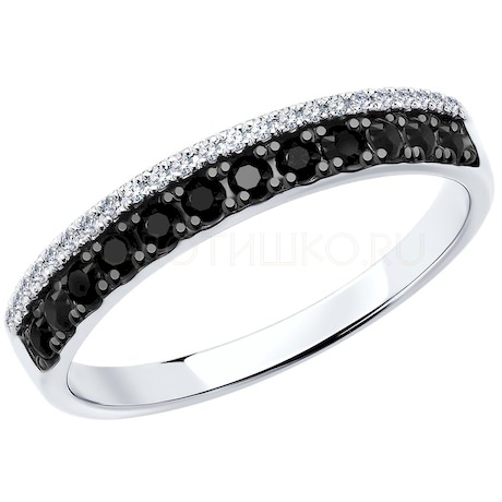 Кольцо из белого золота с бесцветными и чёрными бриллиантами 7010057