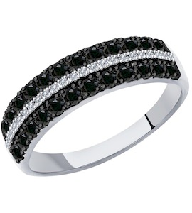 Кольцо из белого золота с бесцветными и чёрными бриллиантами 7010059
