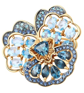 Кольцо из золота с голубыми и синими топазами и фианитами 715532