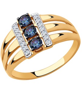 Кольцо из золота с бесцветными и синими Swarovski Zirconia 81010449