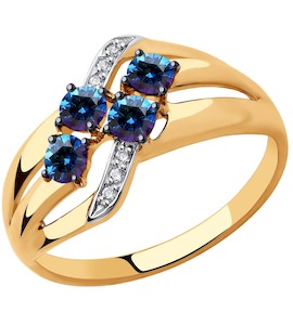 Кольцо из золота с бесцветными и синими Swarovski Zirconia 81010450