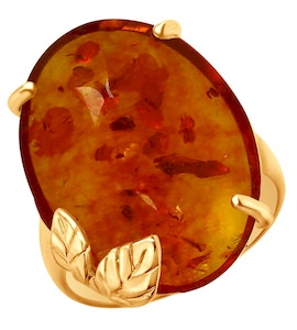 Кольцо из золочёного серебра с янтарём 83010052