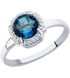 Кольцо из серебра с синим топазом и фианитами 92011516