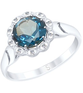 Кольцо из серебра с синим топазом и фианитами 92011532