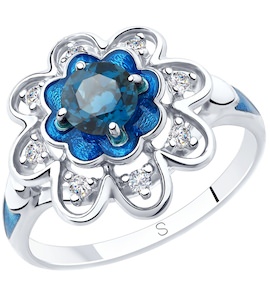 Кольцо из серебра с эмалью и синим топазом и фианитами 92011847