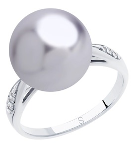 Кольцо из серебра с сиреневым жемчугом Swarovski и фианитами 94012890