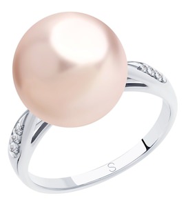 Кольцо из серебра с розовым жемчугом Swarovski и фианитами 94012916