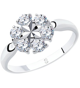 Кольцо из серебра с алмазной гранью с фианитами 94012976