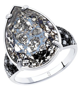 Кольцо из серебра с чёрным кристаллом Swarovski и фианитами 94012983