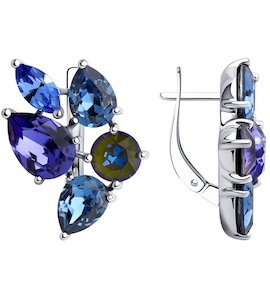 Серьги из серебра с голубыми и синими кристаллами Swarovski 94023709