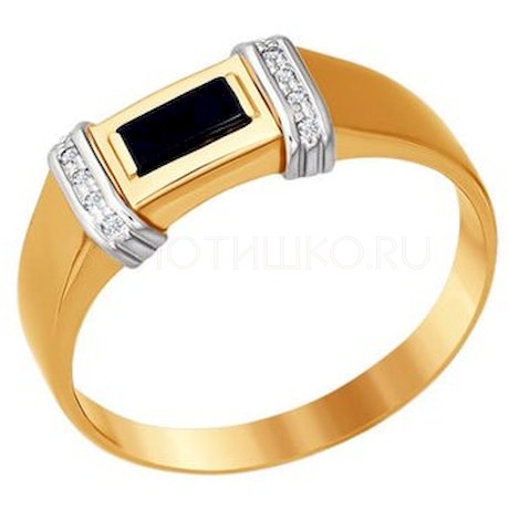 Золотое кольцо с ониксом 016408