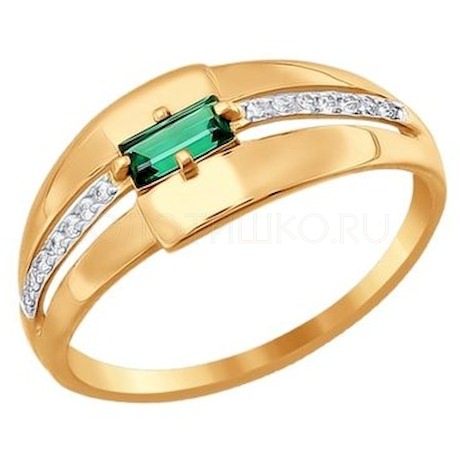 Кольцо из золота с зелёным фианитом 016738